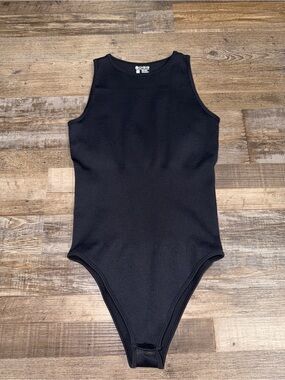 OQQ Ribbed High Neck Sleeveless Bodysuit Black Size Medium